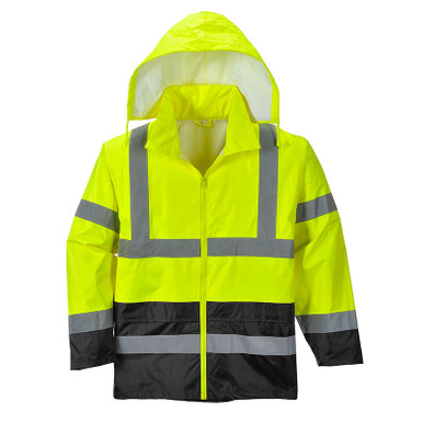 PortWest Class 3 Hi Vis Yellow with Black Bottom Classic Rain Jacket UH443