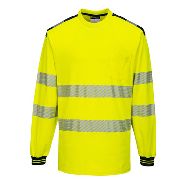PortWest Class 3 Hi Vis Yellow Long Sleeve T-Shirt with Black Trim