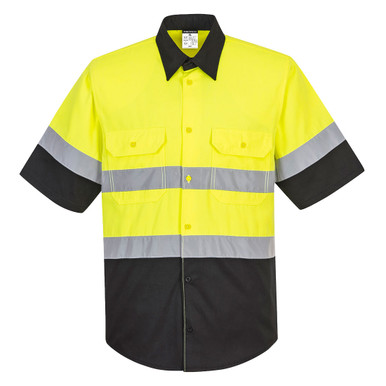 PortWest Class 2 Hi Vis Yellow Black Bottom Work Shirt E067