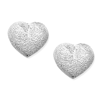 Large Sterling Silver Frosted Puff Heart Stud Earrings / Millano