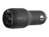 BELKIN BOOST↑CHARGE™ Dual USB-A Car Charger 24W - Black - Dual ports charge two devices at once from a single car power socket