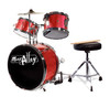 Music Alley 3 Piece Kids Drum Set with Throne, Cymbal, Pedal & Drumsticks - Metalic Red