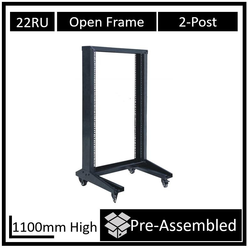 Rf1125 Rack Frame LDR Flat Packed 22U 2-Post Open Frame Rack, Black Metal Construction (L ...