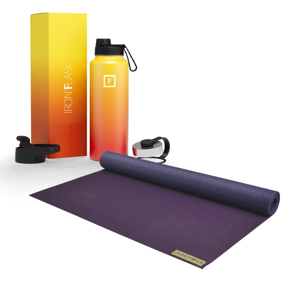 Jade Yoga Voyager Mat & Iron Flask 32oz Bottle Bundle