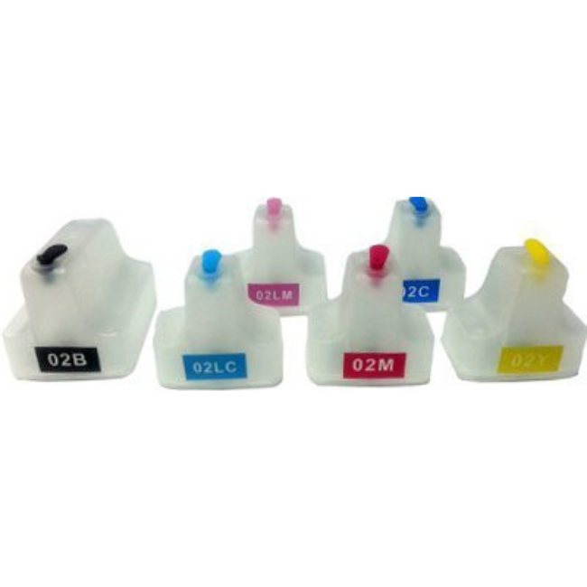 HP Compatible Set of HP02 Refillable Cartridges with Auto Reset Chip 6 Empty Cartridges