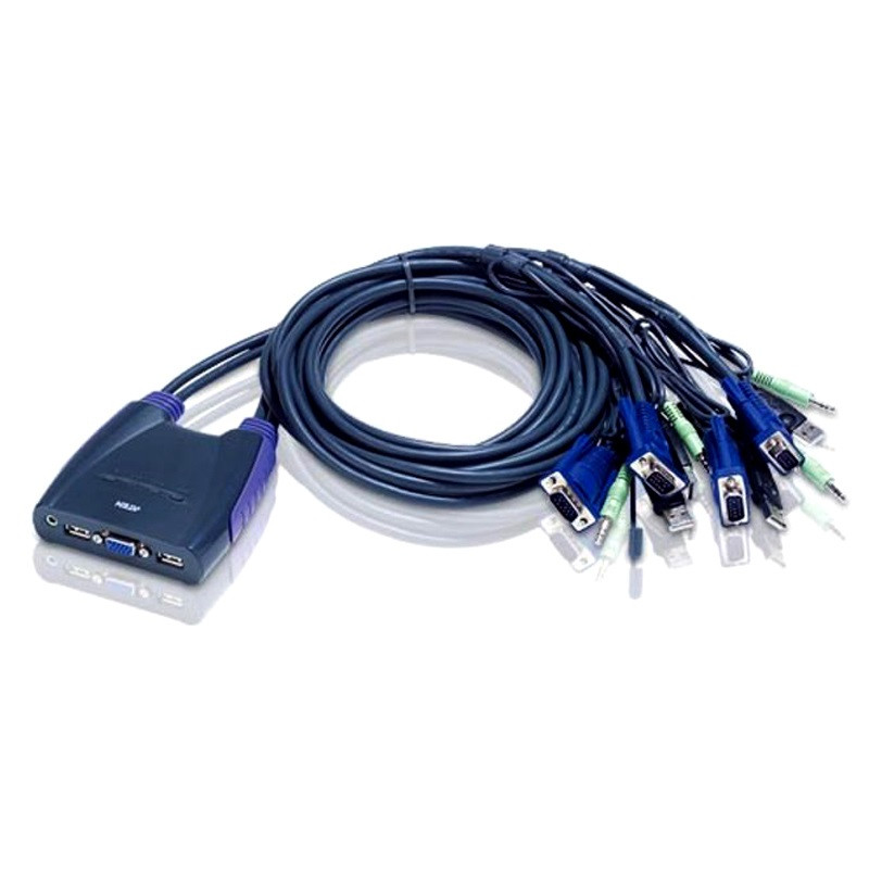 Aten 4 Port USB VGA Cable KVM Switch with audio, 0.9M Cable, Video DynaSync, mouse and keyboard emulation - L-KVA-CS-64US at AUSTiC 3D Shop