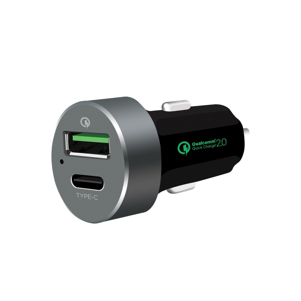 mbeat QuickBoost USB 2.0 & USB Type-C Dual Port Car Charger - Certified Qualcomm Quick Charge 2.0 technology /Fast Charging/ Samsung Galaxy Note