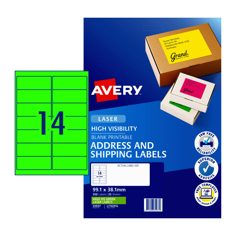 AVERY Laser Lbl Grn L7163FG Pk25