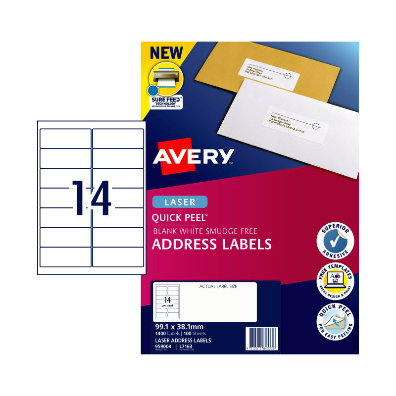 AVERY Lsr Lbl QP L7163 14Up Pk100