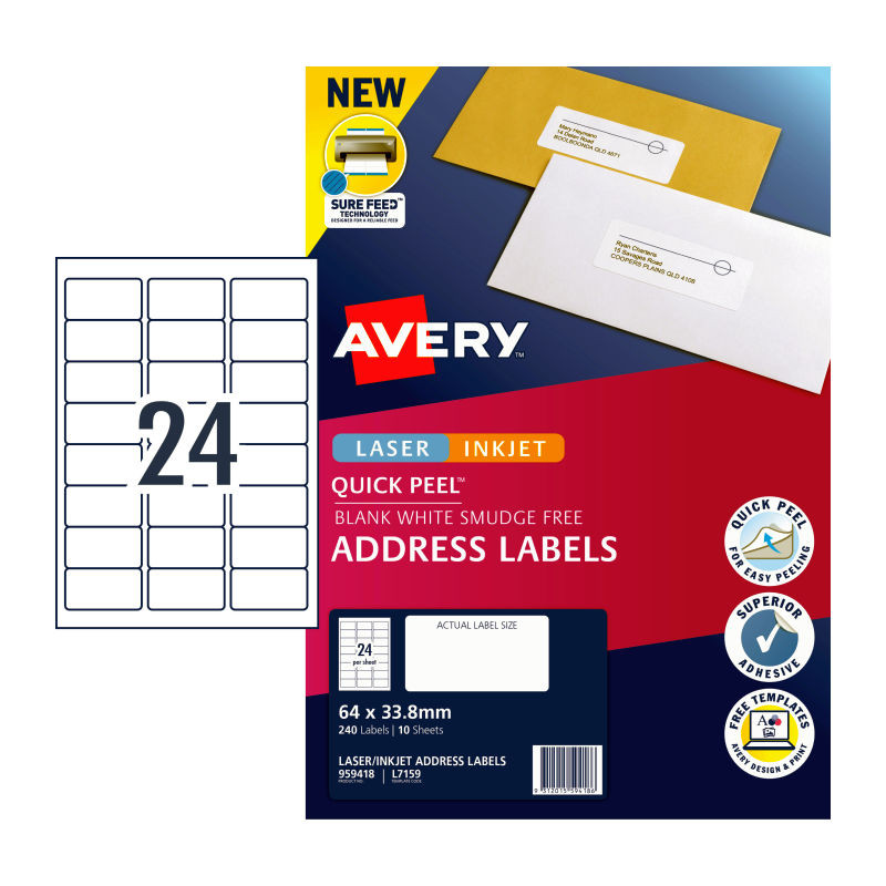 AVERY LIP Label QP L7159 24Up Bx100