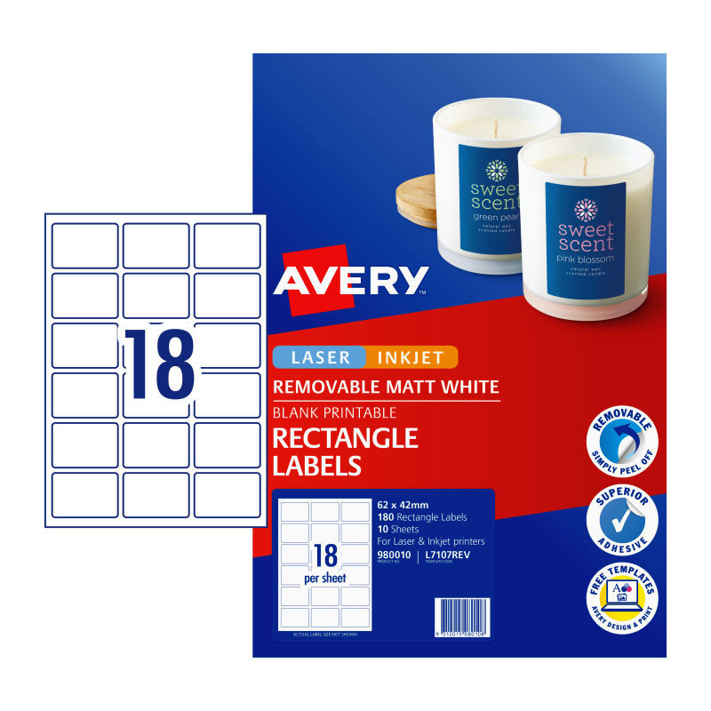 AVERY Label Rem Matt L7017REV 18Up - D-AV980010 shop at AUSTiC 3D Shop