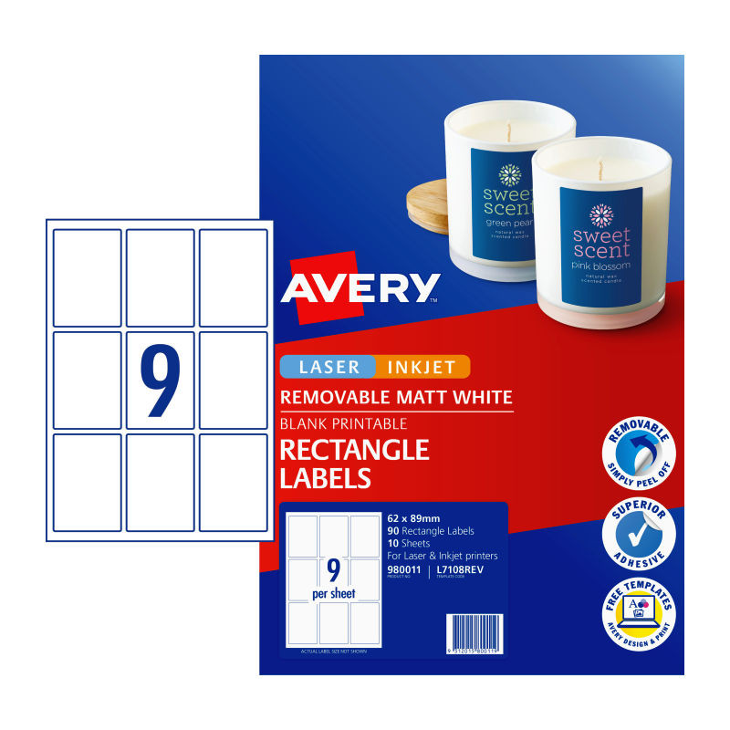 AVERY Label Rct L7108REV 9Up Pack of 10 - D-AV980011 shop at AUSTiC 3D Shop