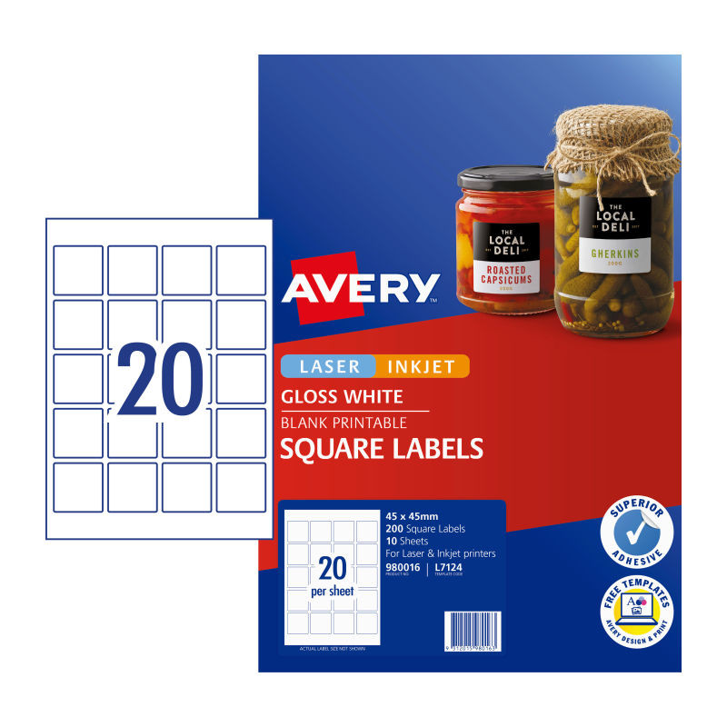 AVERY Label Square L7124 20Up Pack of 10 - D-AV980016 shop at AUSTiC 3D Shop