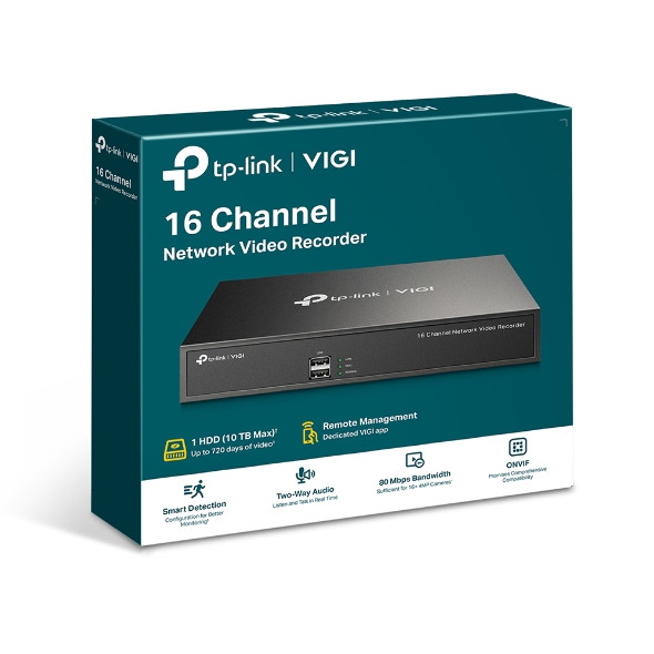 TP-LINK VIGI NVR1016H 16 Channel Network Video Recorder, 24/7 Continuous Recording, Up To 10TB (HDD Not Included), 16 Channel Live View, Up To 8MP