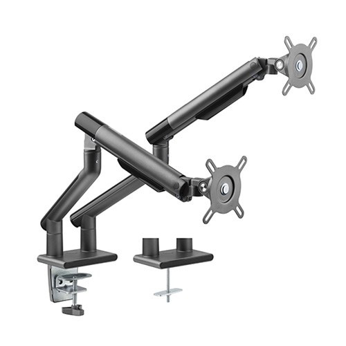 BRATECK Dual Monitor Premium Slim Aluminum Spring-Assisted Monitor Arm Fix Most 17'-32' Monitor Up to 9kg per screen VESA 75x75/100x100 (Space Grey)