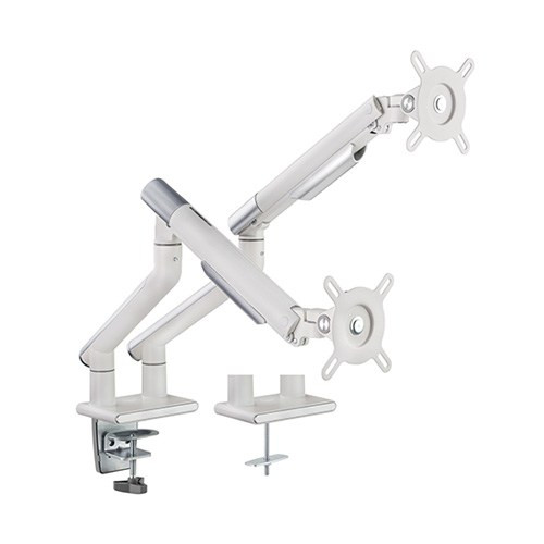 BRATECK Dual Monitor Premium Slim Aluminum Spring-Assisted Monitor Arm Fix Most 17'-32' Monitor Up to 9kg per screen VESA 75x75/100x100 (White)