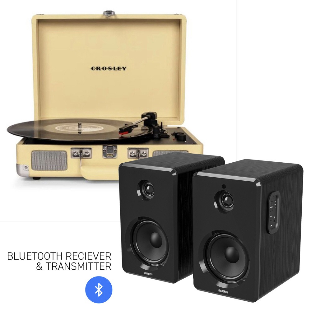 CROSLEY Crosley Cruiser Bluetooth Portable Turntable - Fawn + Bundled Majority D40 Bluetooth Speakers - Black