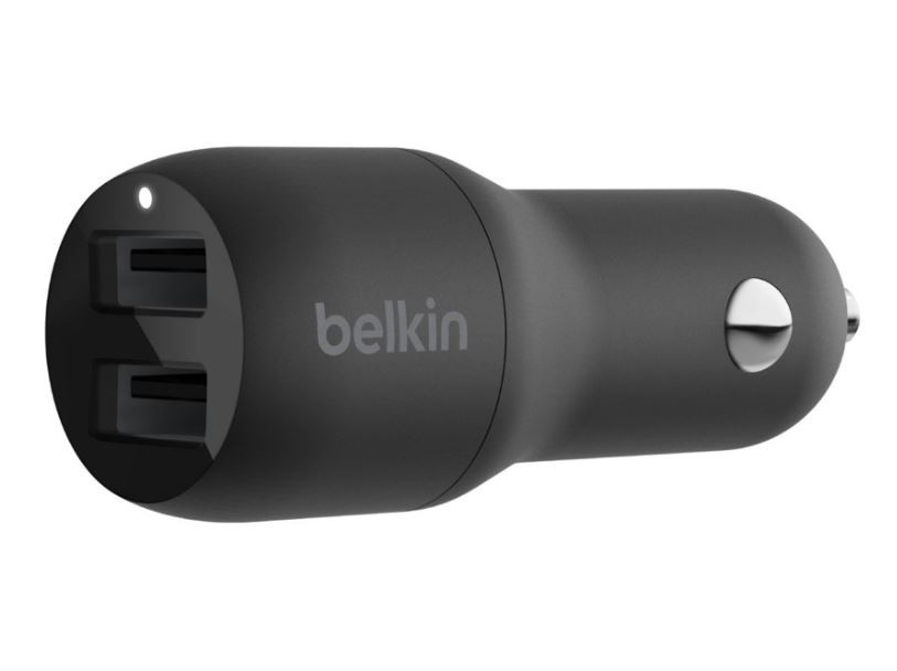 BELKIN BOOST↑CHARGE™ Dual USB-A Car Charger 24W - Black - Dual ports charge two devices at once from a single car power socket