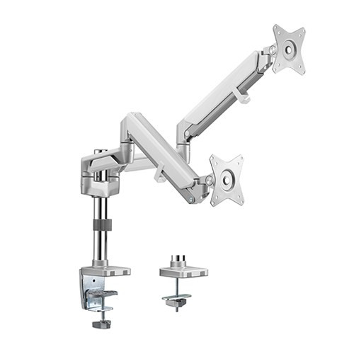 BRATECK Dual Monitors Pole-Mounted Epic Gas Spring Aluminum Monitor Arm Fit Most 17'-32' Monitors, Up to 9kg per screen VESA 75x75/100x100 Gloss Grey