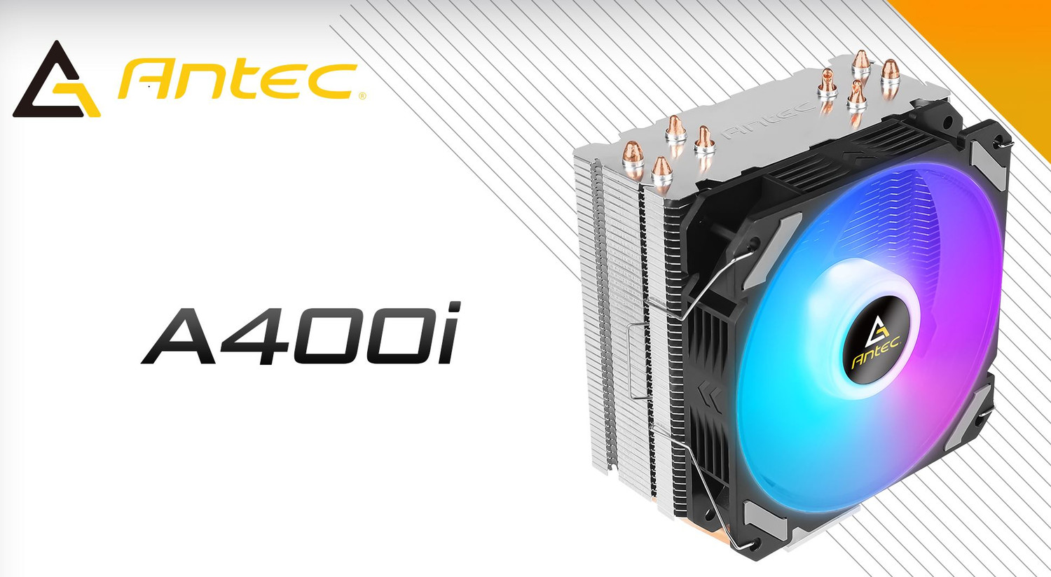 ANTEC A400i RGB Air CPU Cooler, 72 CFM, 4 Direct Heat-Pipes, 120mm PWM RGB Fan,1700, 115X, 1200, 2011, AM3, AM3+, AM4+ FM1, FM2, FM2+
