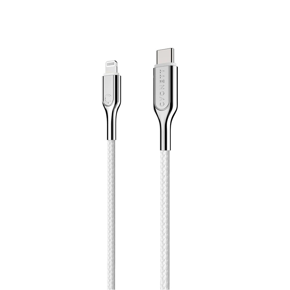 CYGNETT Armoured Lightning to USB-C Cable (2M) - White (CY2802PCCCL), Fast Charging (30W), Durable and Superior Scratch Resistance, MFi Certified