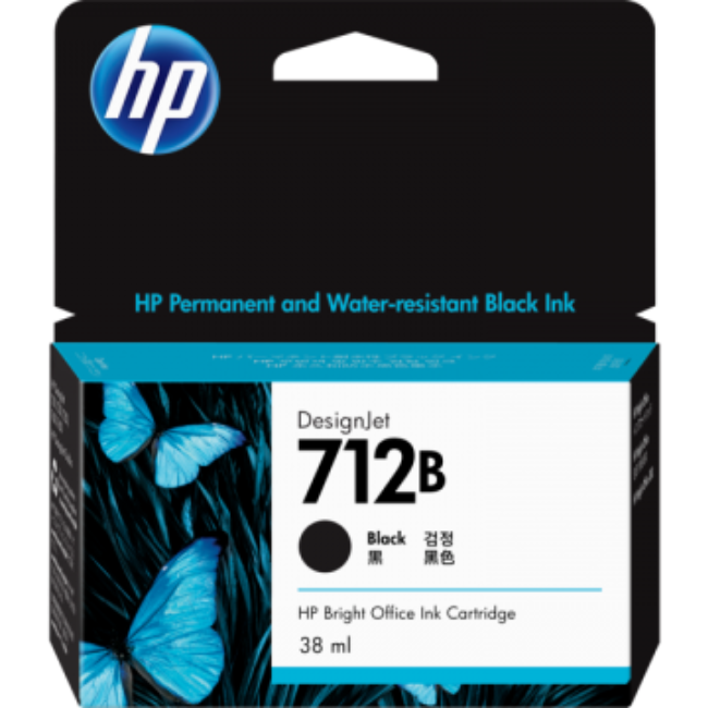 HP 712B 38ml Black DesignJet Ink Cartridge for T230/T250/T650/Studio