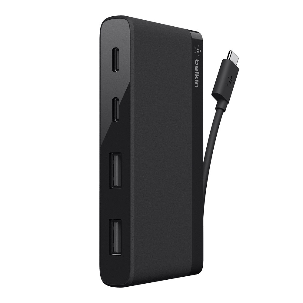 BELKIN USB-C 4-Port Mini Hub (USB Type-C) - Black(F4U090btBLK),2x USB-C Ports,2x USB-A Ports,5Gbps Data Transfer Speeds (shared),Ultra-portable