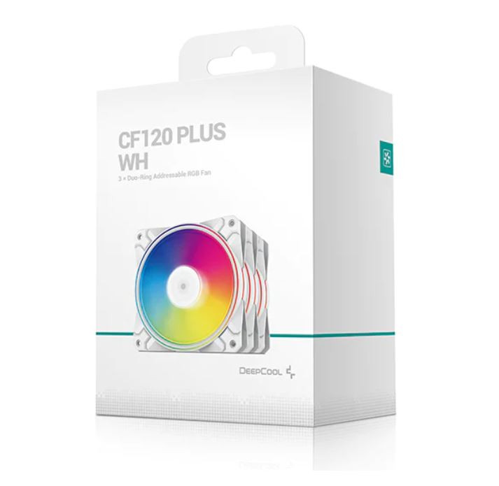 DEEPCOOL CF 120 PLUS White Case Fan (3 in 1) Customisable ARGB LED Lighting, PWN Fan Control, RGB Controller