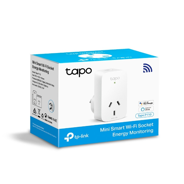TP-LINK Tapo P110 Mini Smart Wi-Fi Socket, Energy Monitoring, Tapo App, Remote Control, Schedule & Timer, Voice Control, Away Mode, Easy Setup