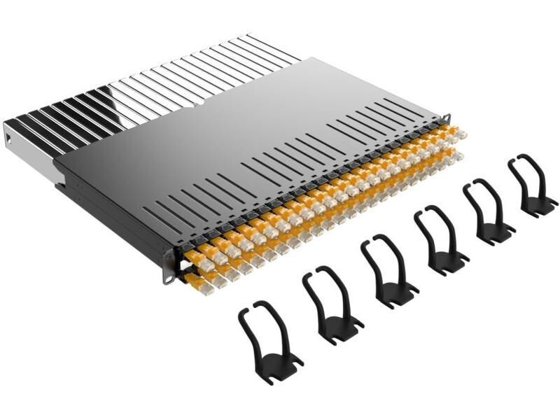 PATCHBOX Rackmount Patchbox 365, Simplify Cable Management, Compatible with 19' Rails, 24 Yellow Patchcords Pre-Installed, 96 ID Label