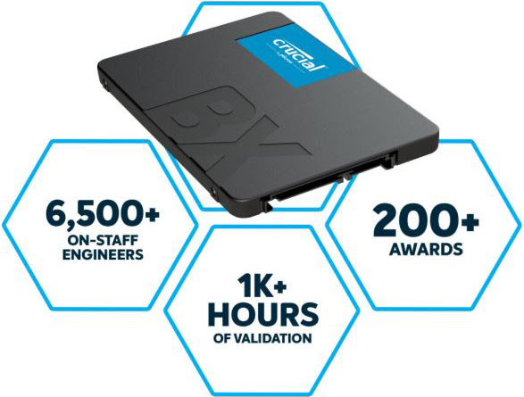 MICRON (CRUCIAL) BX500 500GB 2.5' SATA3 6Gb/s SSD - 3D NAND 550/500MB/s 7mm 1.5 mil MTBF 3yr wty Acronis True Image Solid State Drive