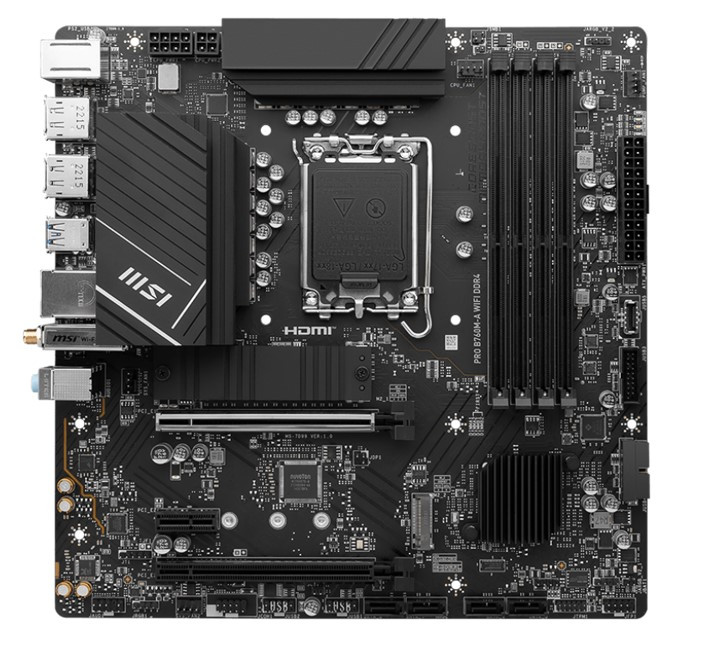 MSI PRO B760M-A WIFI DDR4 mATX Motherboard, 4x DDR4~128GB, 2x PCI-E x 16, 1x PCI-E x 1, 2x M.2, 4x SATA, 4x USB 3.2 , 2x USB 2.0