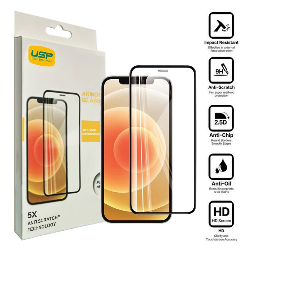 USP Apple iPhone 12 / iPhone 12 Pro Armor Glass Full Cover Screen Protector - (SPUAG126), 5X Anti Scratch Technology, Perfectly Fit Curves