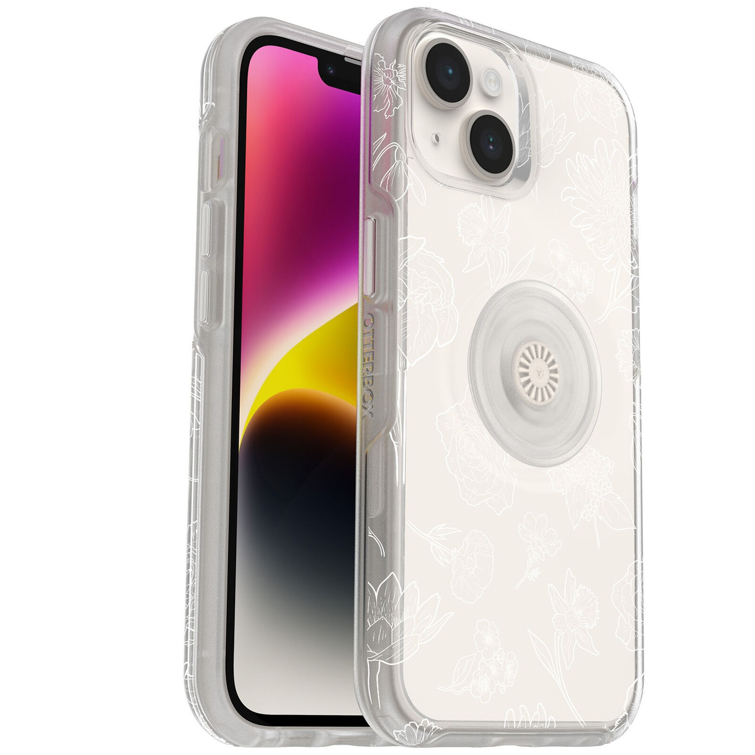 OTTERBOX Apple iPhone 14 / iPhone 13 Otter + Pop Symmetry Series Clear Case - Flower Of The Month (Clear) (77-89714), Easy to Swap PopTop