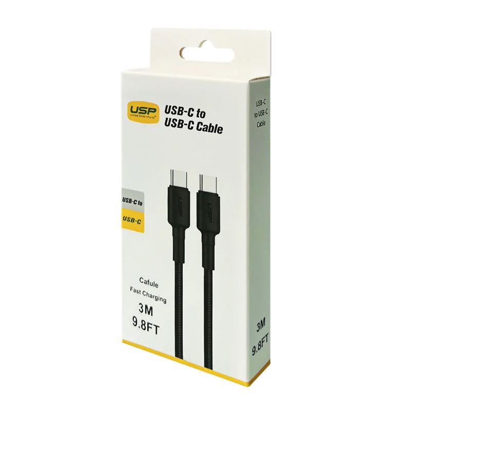 USP BoostUp USB-C to USB-C Cable (3M) - Black, 3A Fast and Safe Charge, Strong and Durable Nylon Braided, Anti-Break, Avoid Knotting