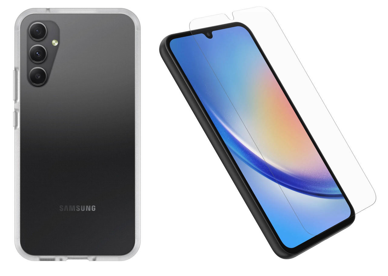 OTTERBOX React Case with Trusted Glass Samsung Galaxy A34 5G (6.6') Clear - (78-81198), DROP+ Tested Case, 2X Scratch Protection Screen Protector