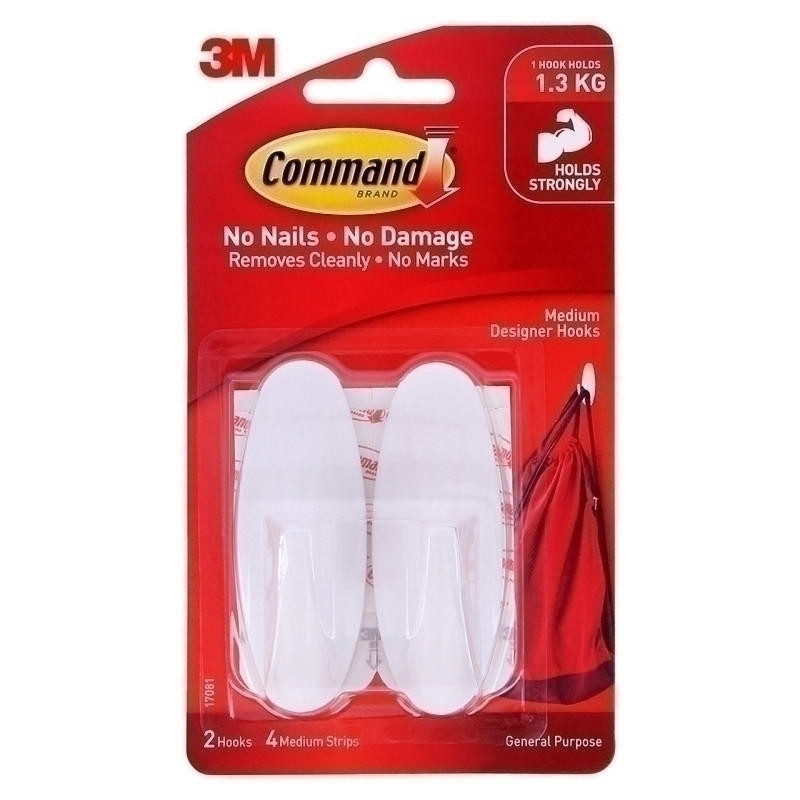 COMMAND Med Hook White Pack of 2 Box of 6