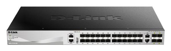 D-LINK D-Link 30 port Stackable Gigabit Switch with 24 SFP ports and 4 10 Gigabit SFP+ ports and 2 10GBASE-T ports.