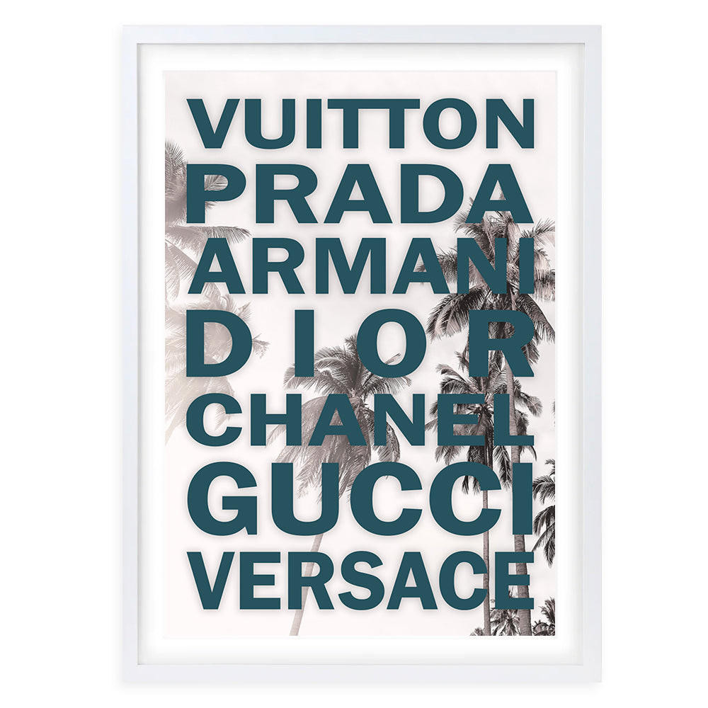  Wall Art's Fashion Names Bold On Palm Trees Large 105cm x 81cm Framed A1 Art Print 