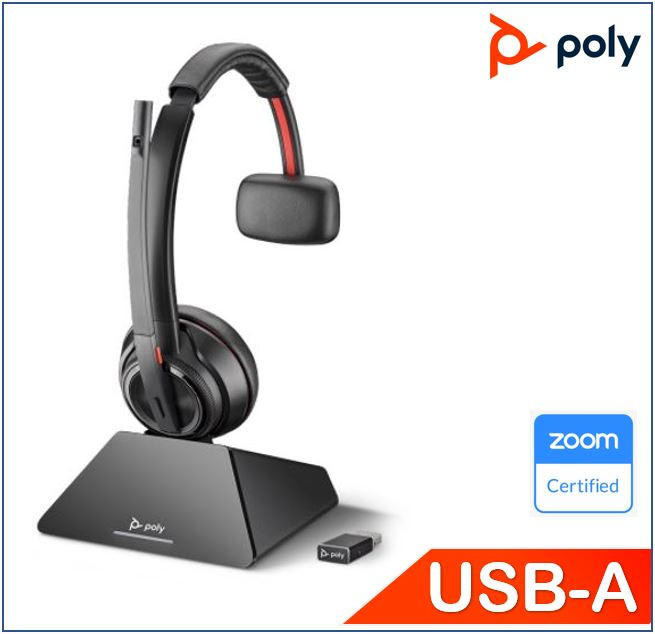  POLYCOM ASIA PACIFIC Savi 8210 UC Headset, USB-A, Mono, DECT Wireless, great for softphones, crystal clear audio, up to 13 hours talk 