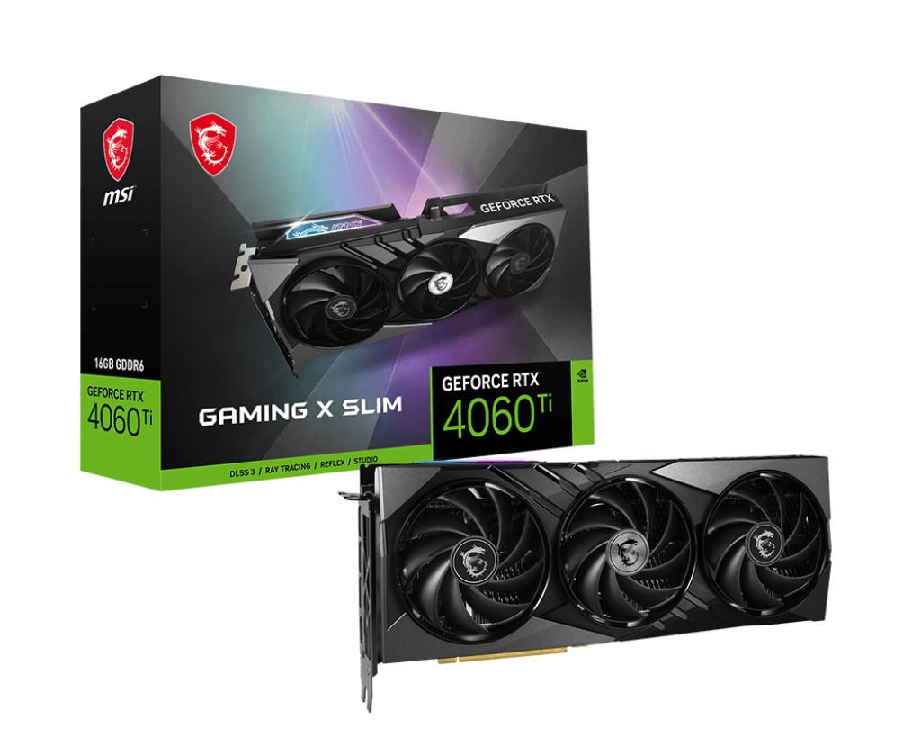  MSI nVidia GeForce RTX 4060 Ti GAMING X SLIM 16G Video Card 2670 MHz Boost Clock, 16GB GDDR6,Display layPort x 3 (v1.4a),HDMI x 1 