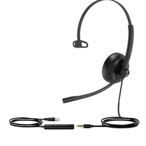 YEALINK UH34SE-M-UC Wideband Noise Cancelling Headset, USB and 3.5mm, Leather Ear Piece, YHC20 Controller with UC Button, Mono