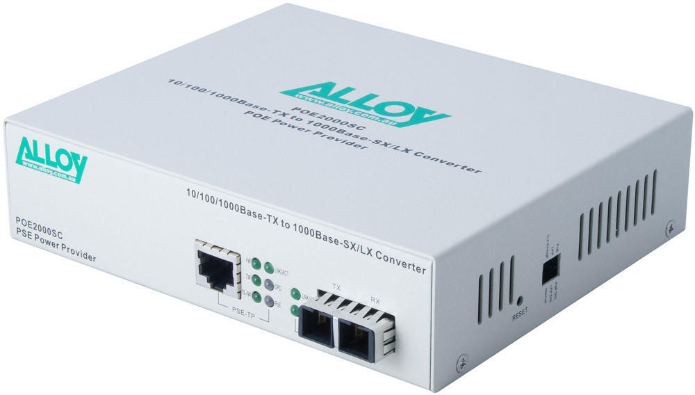  ALLOY POE3000ST 10/100/1000Base-T PoE+ RJ-45 to 1000Base-SX Multimode (ST) Converter. Wavelength: 850nm. Max. range 550m 
