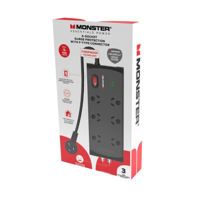  MONSTER 6 Socket Surge Protection Board with F-Type Connectors 