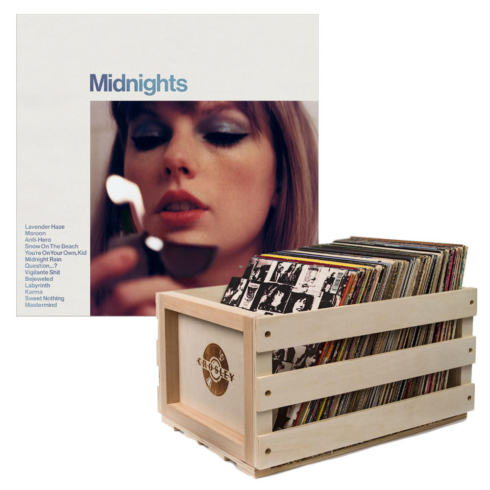 UNIVERSAL MUSIC Crosley Record Storage Crate & Taylor Swift Midnights Vinyl Album Bundle Moonstone Blue