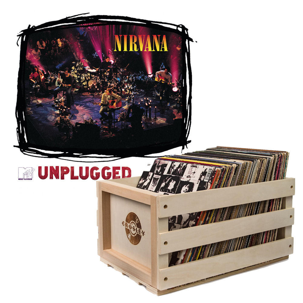 UNIVERSAL MUSIC Crosley Record Storage Crate & Nirvana MTV Unplugged Vinyl Album Bundle