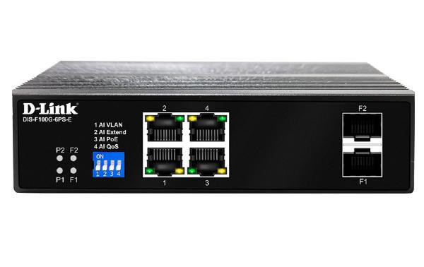 D-LINK 6-Port Gigabit Industrial PoE+ Switch with 4 PoE ports and 2 SFP ports 