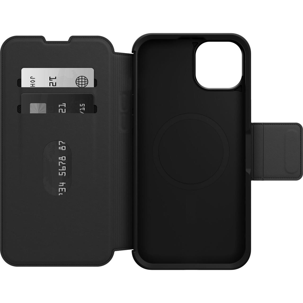 OTTERBOX Strada MagSafe Apple iPhone 15 Plus (6.7') Case Shadow (Black) - (77-93564), DROP+ 3X Military Standard,Leather Folio Cover,Card Holder