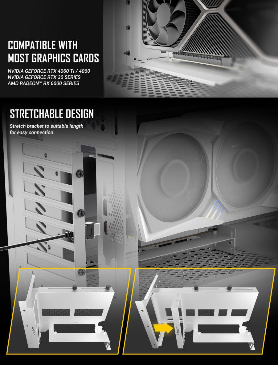  ANTEC Adjustable Vertical Bracket and PCI-E 4.0 Cable Kit White (200mm) x 16 Speed, Gold Plated extreme stability and performance. 180 degrees. 