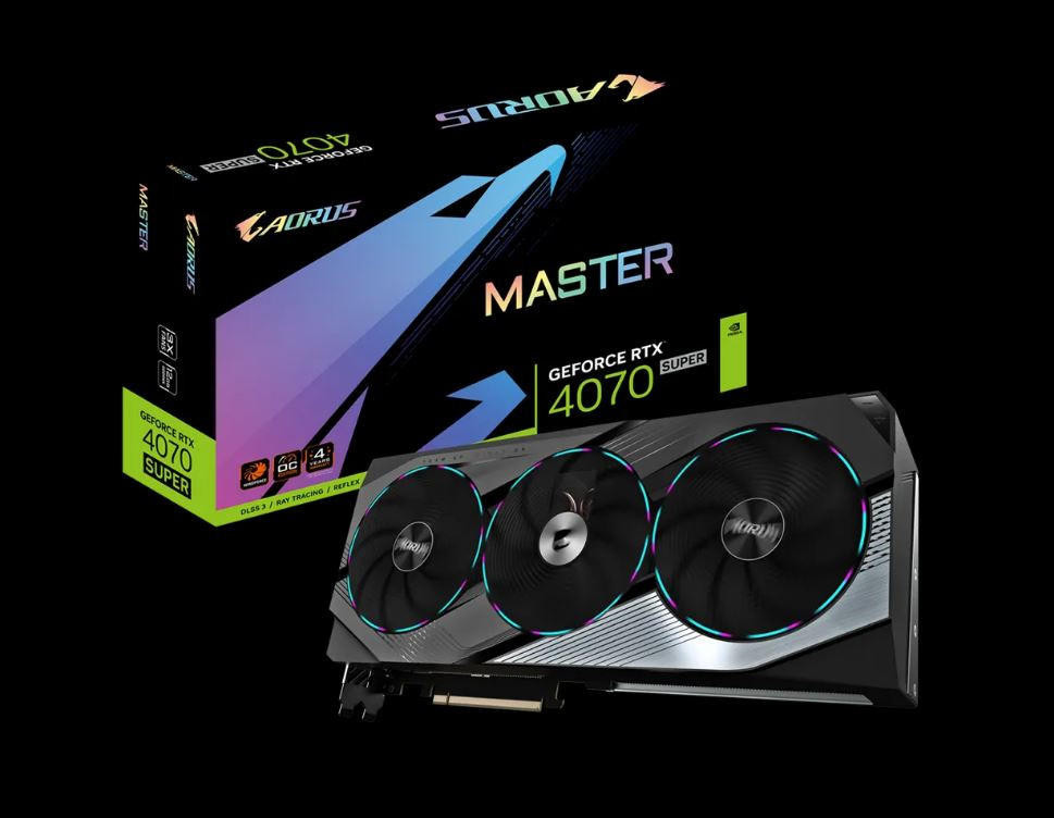 GIGABYTE nVidia GeForce RTX 4070 Super Aorus Master 12GD GDDR6X Video Card, PCI-E 4.0,7168 Core Clock, 3x DP 1.4a, 1x HDMI 2.1a